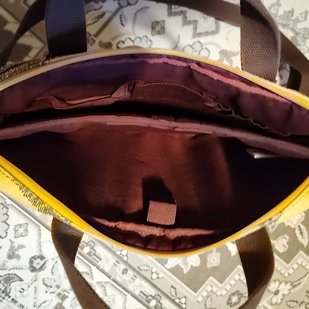 Lucky Brand padded Laptop Canvas Bag carry/crossbody blue feather pattern rare! - Picture 10 of 16